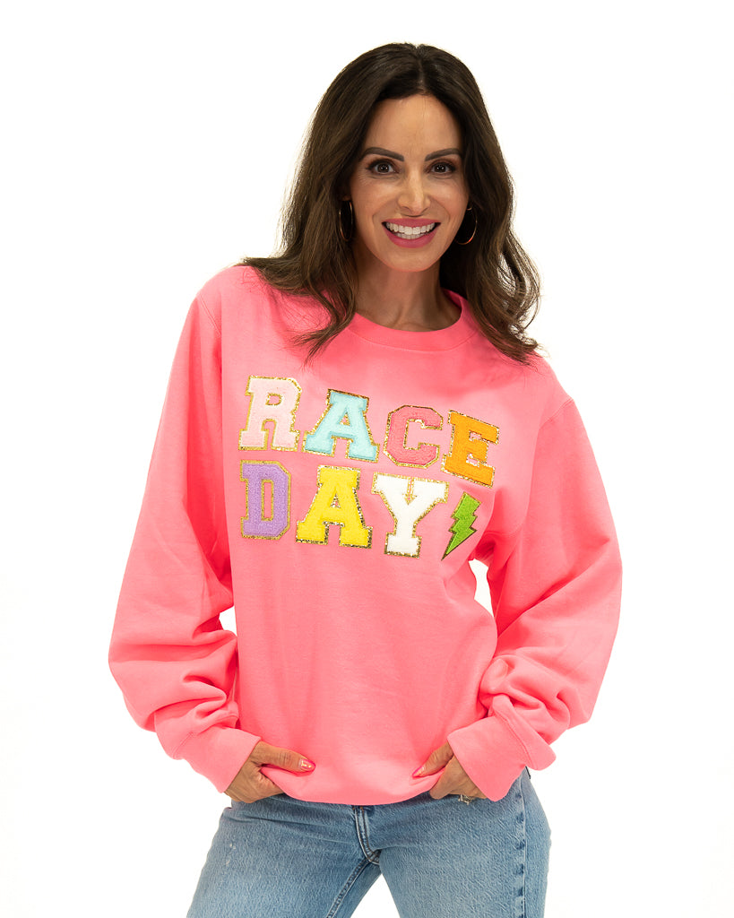 Race Day Varsity Letter Sweatshirt - Adult Pink – shop samantha busch