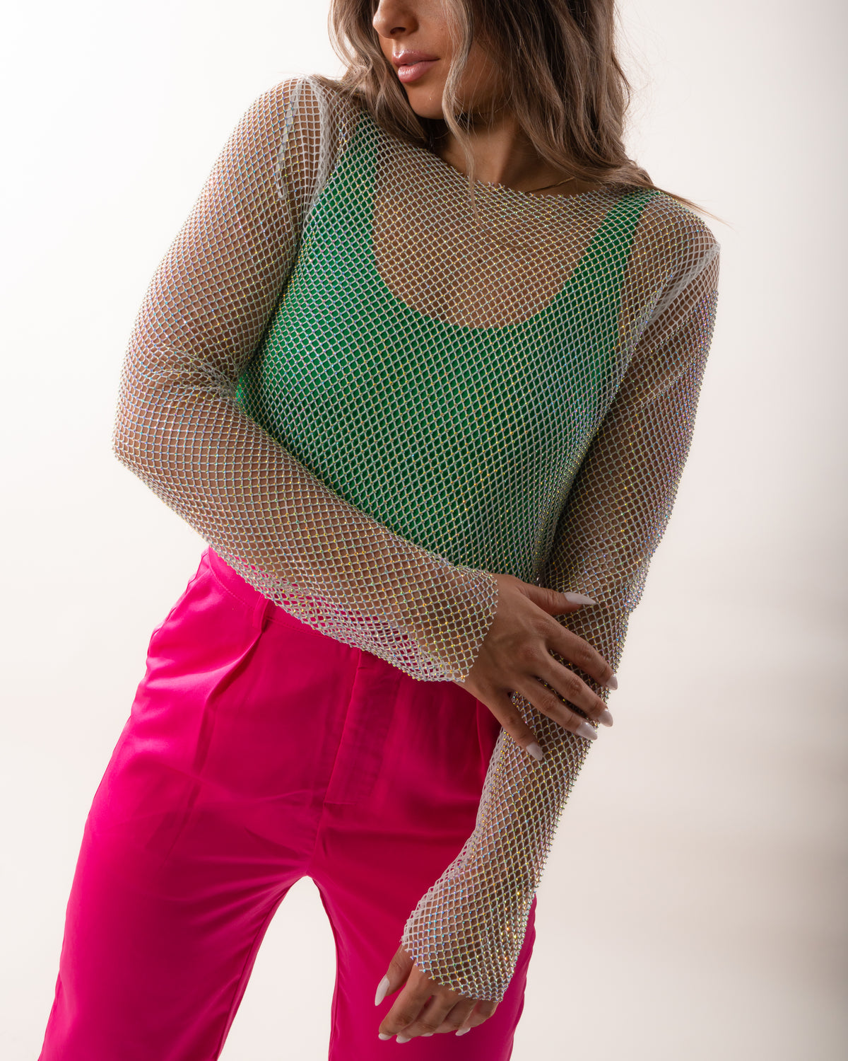 Dixie Mesh Rhinestone Top - White