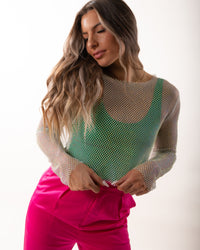 Dixie Mesh Rhinestone Top - White