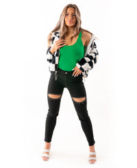 Rhinestone Cutout Skinny Jeans