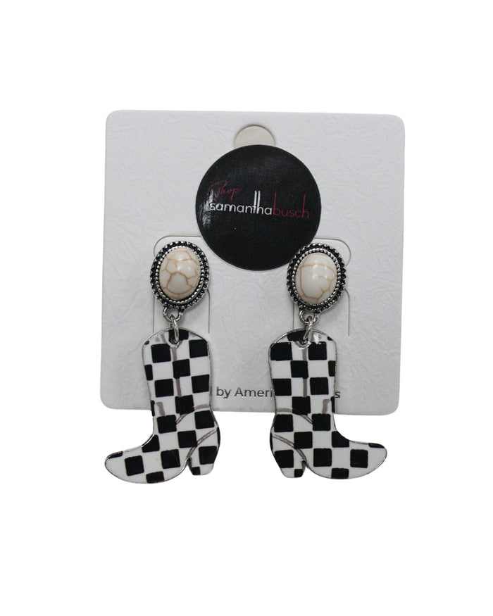 Race Day Rodeo Earrings - White Marble