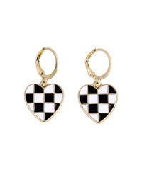 Checkered Heart Drop Earrings