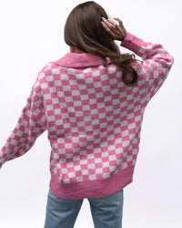 Checkered Collared Sweater - Pink