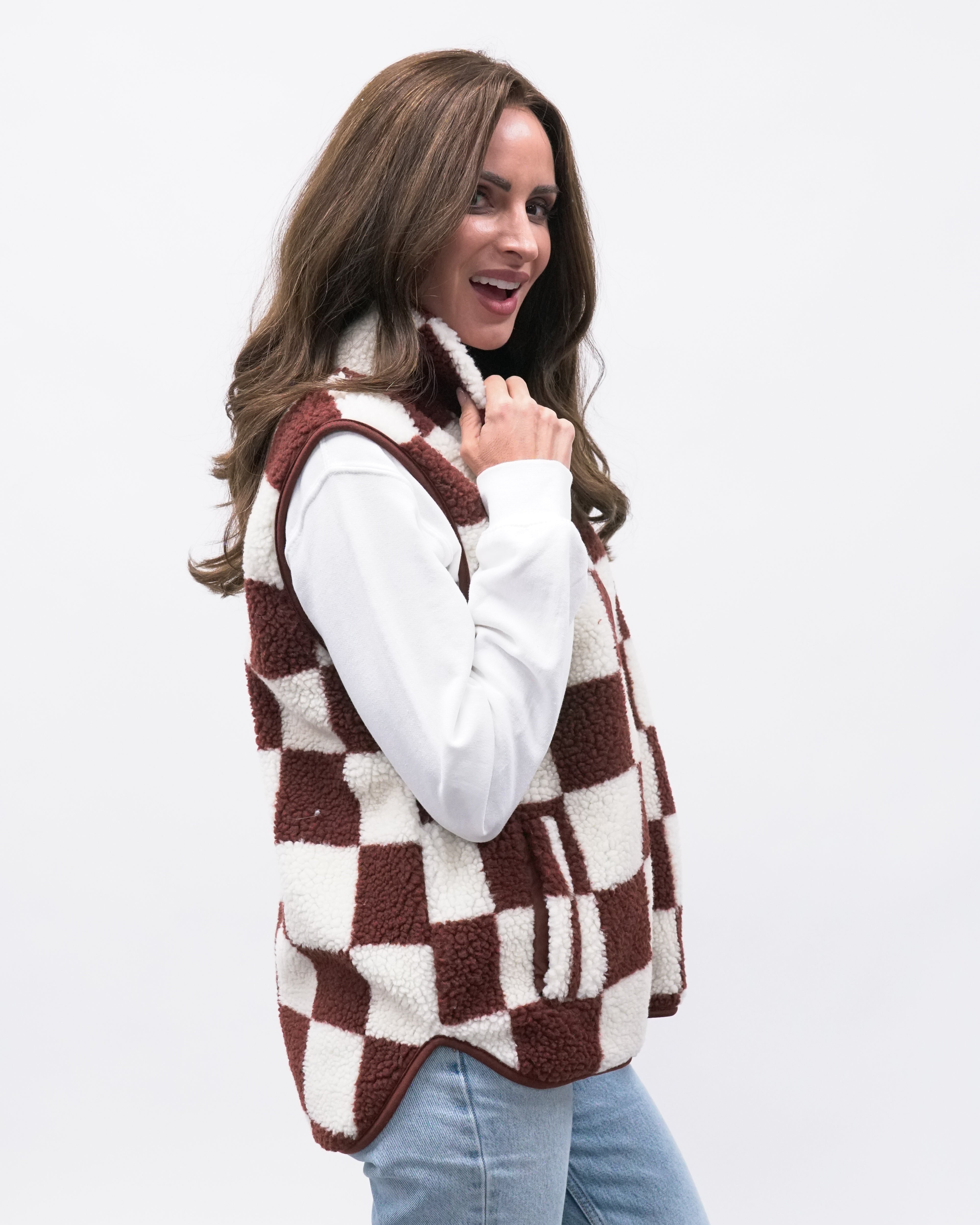 ⭐︎美品☆rosymonster conchiglie check vest Checkered Sherpa Vest – shop samantha busch