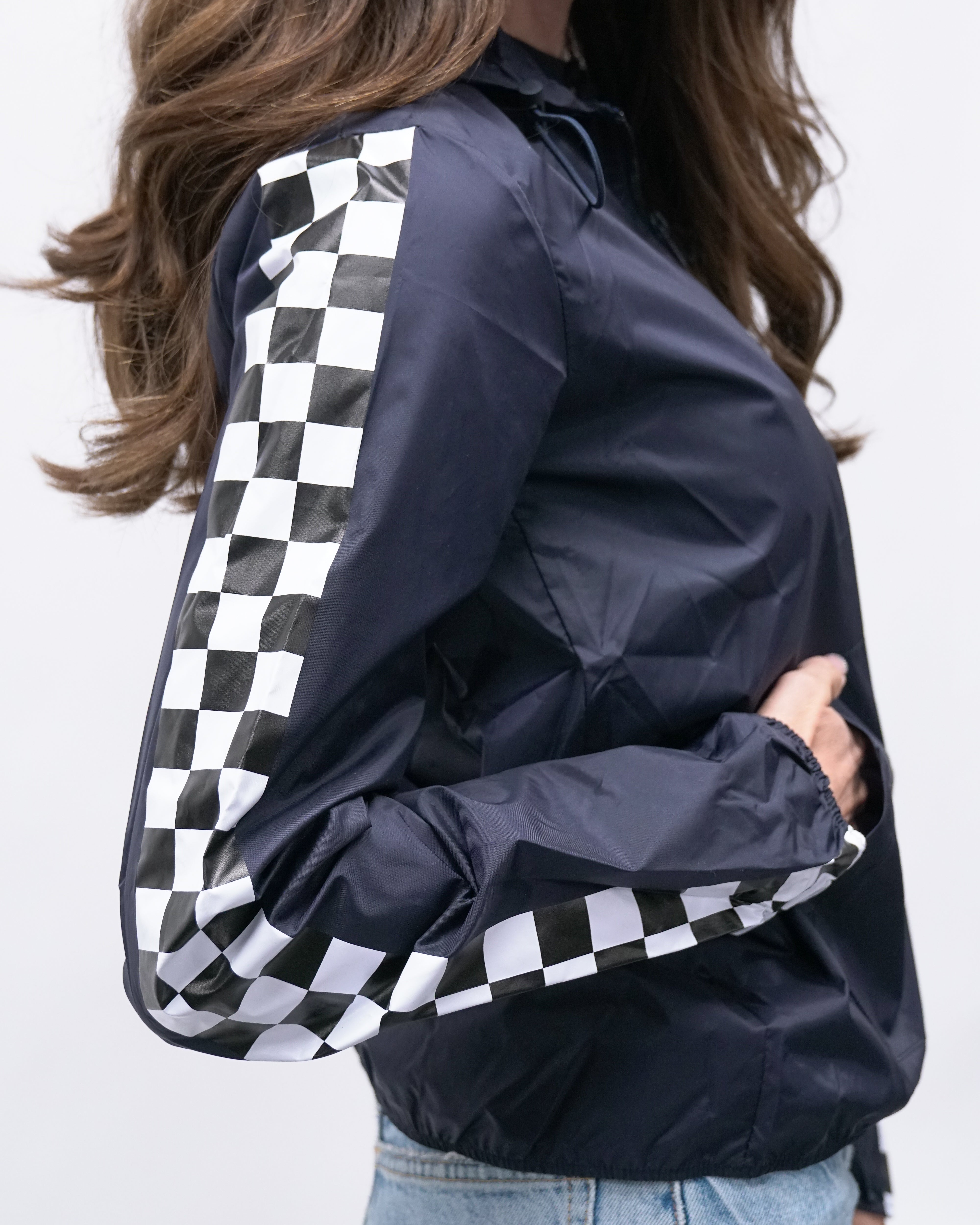 Black and shop white checkered windbreaker