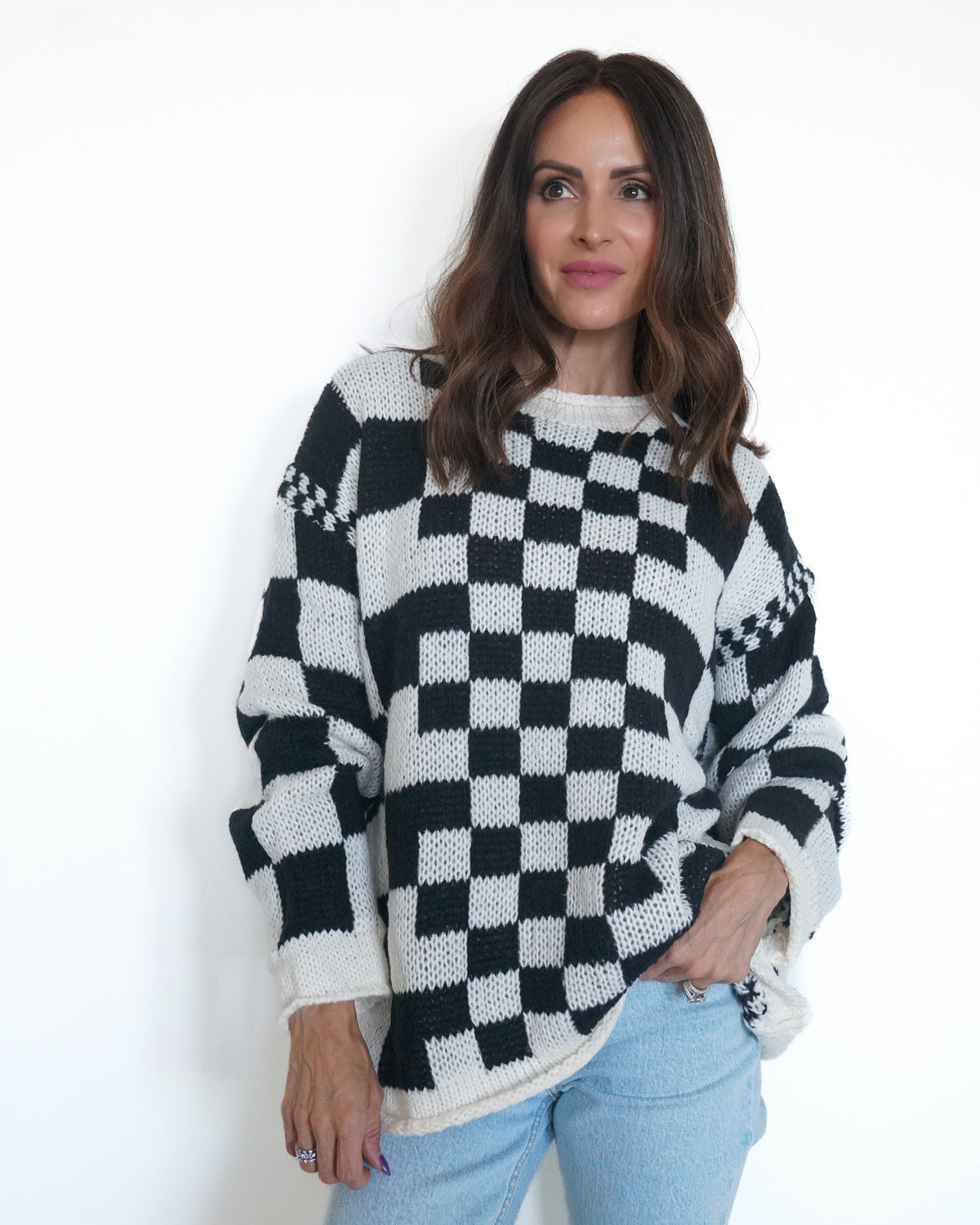 Mixed Checkered Chunky Sweater