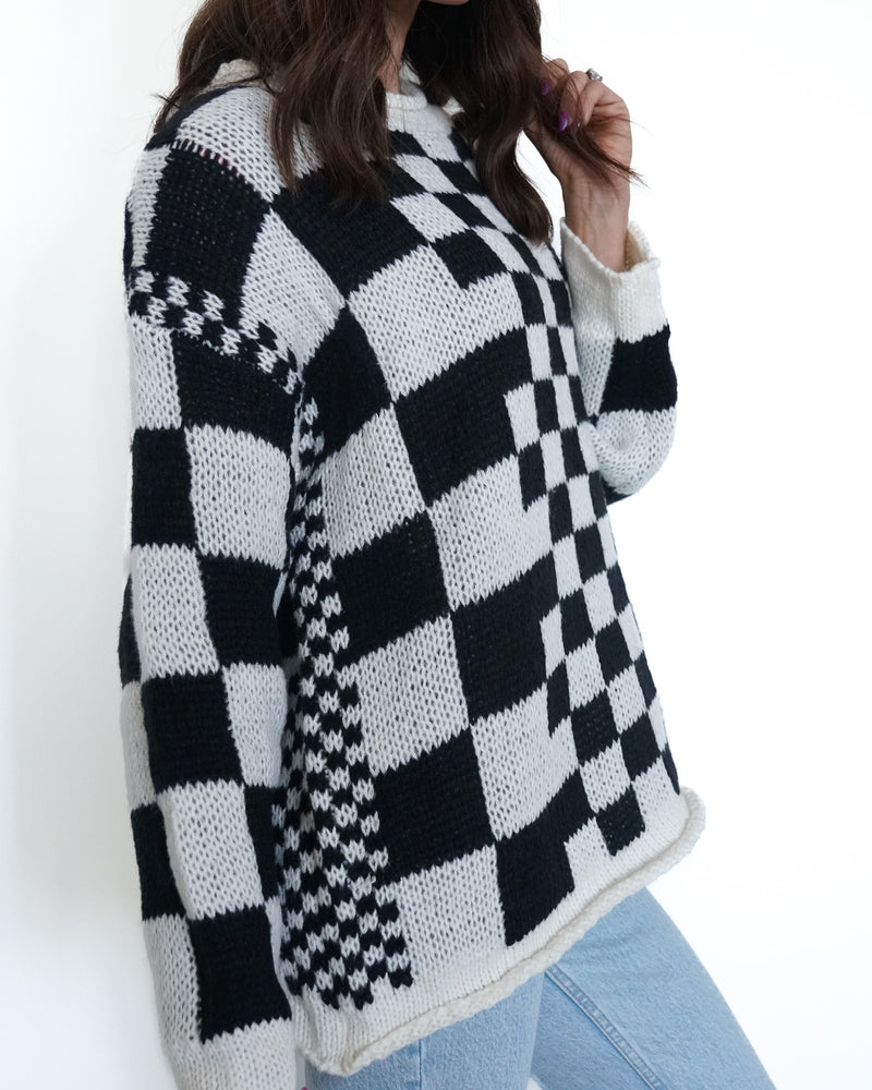 Mixed Checkered Chunky Sweater
