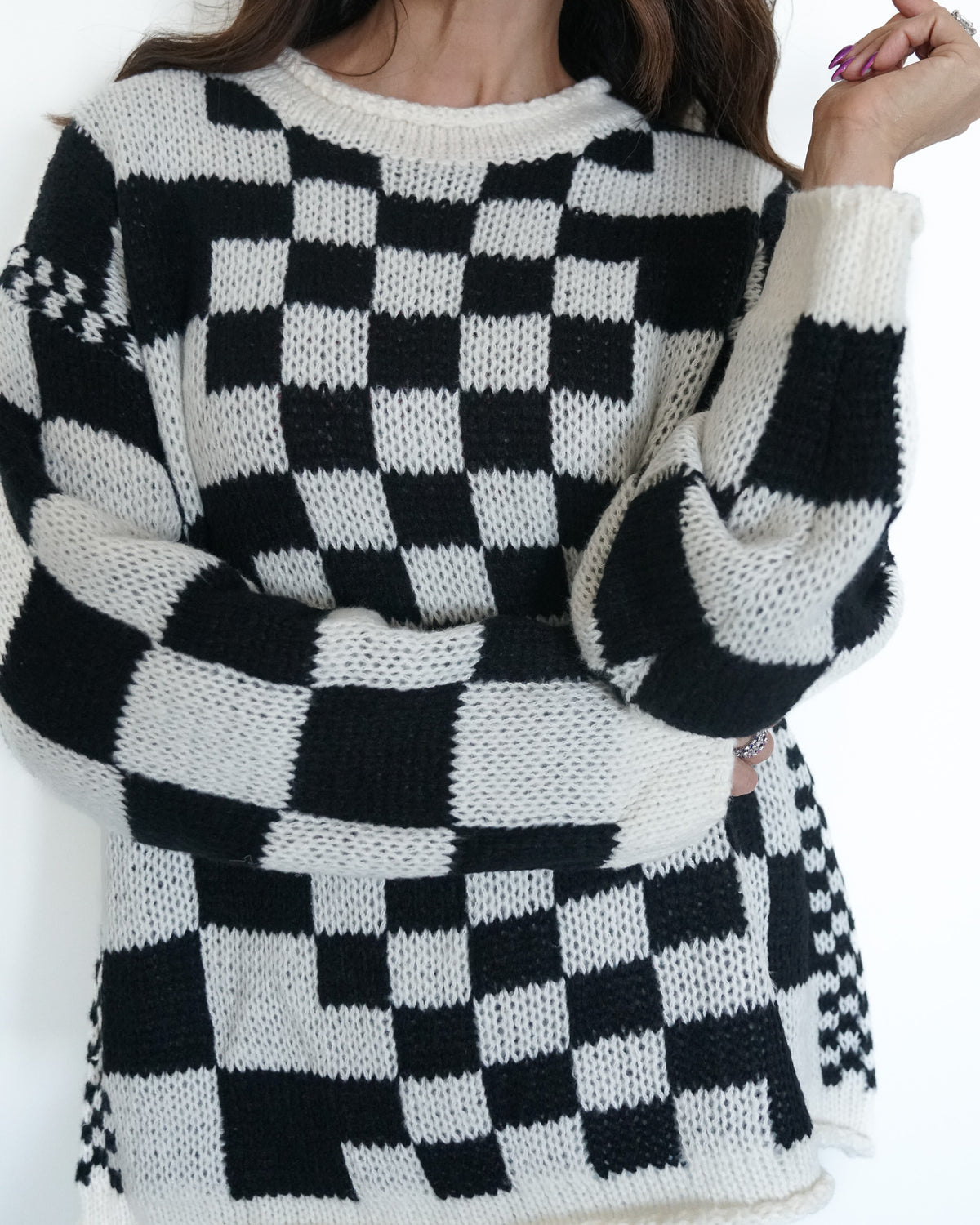 Mixed Checkered Chunky Sweater