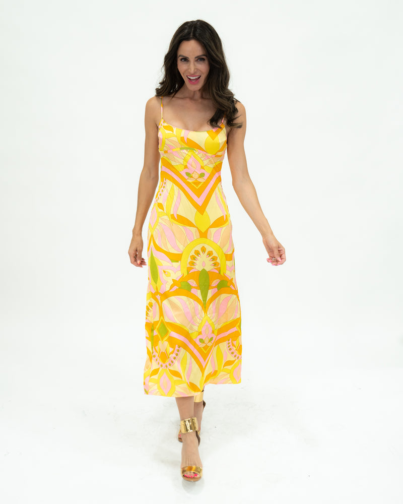lemon design dress Short Sleeve Lemon Print Gown 0 / Lemon Drop/Multi
