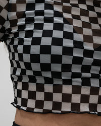 Mesh Checkered Crop Shirt
