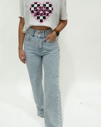 Trendy Checkered Wide Leg Jeans