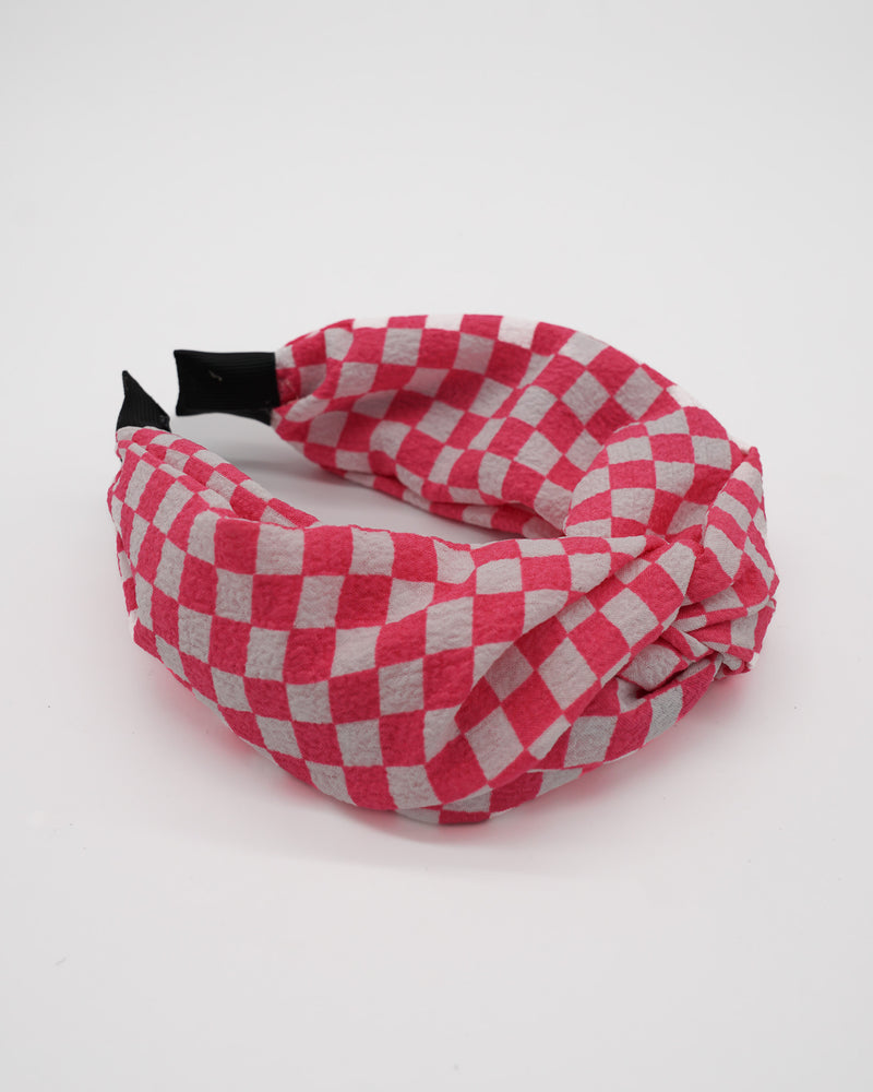 Checkered Top Knot Headband - Pink