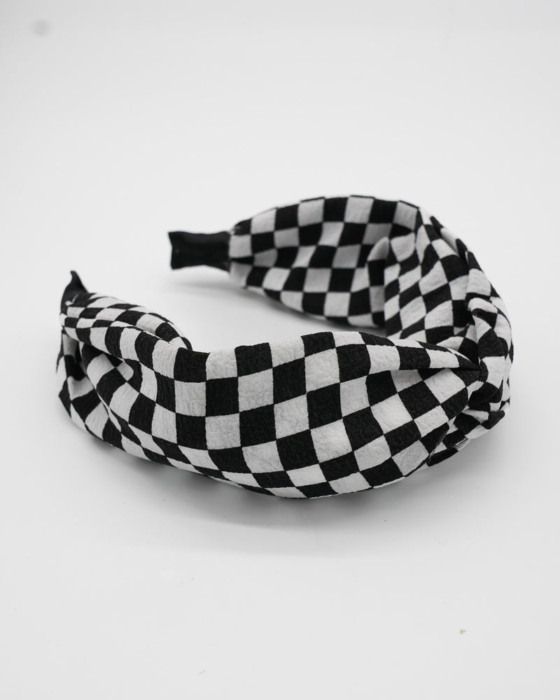 Checkered Top Knot Headband - Black & White