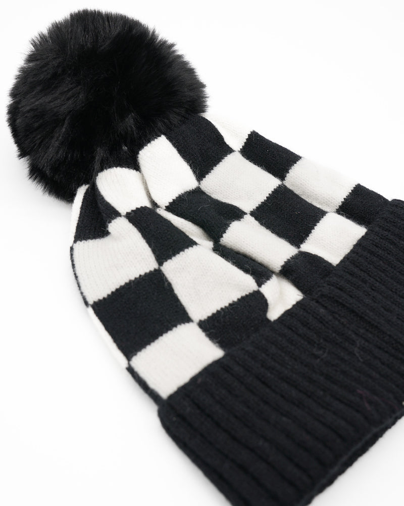 Pit Stop Beanie - Youth Black & White