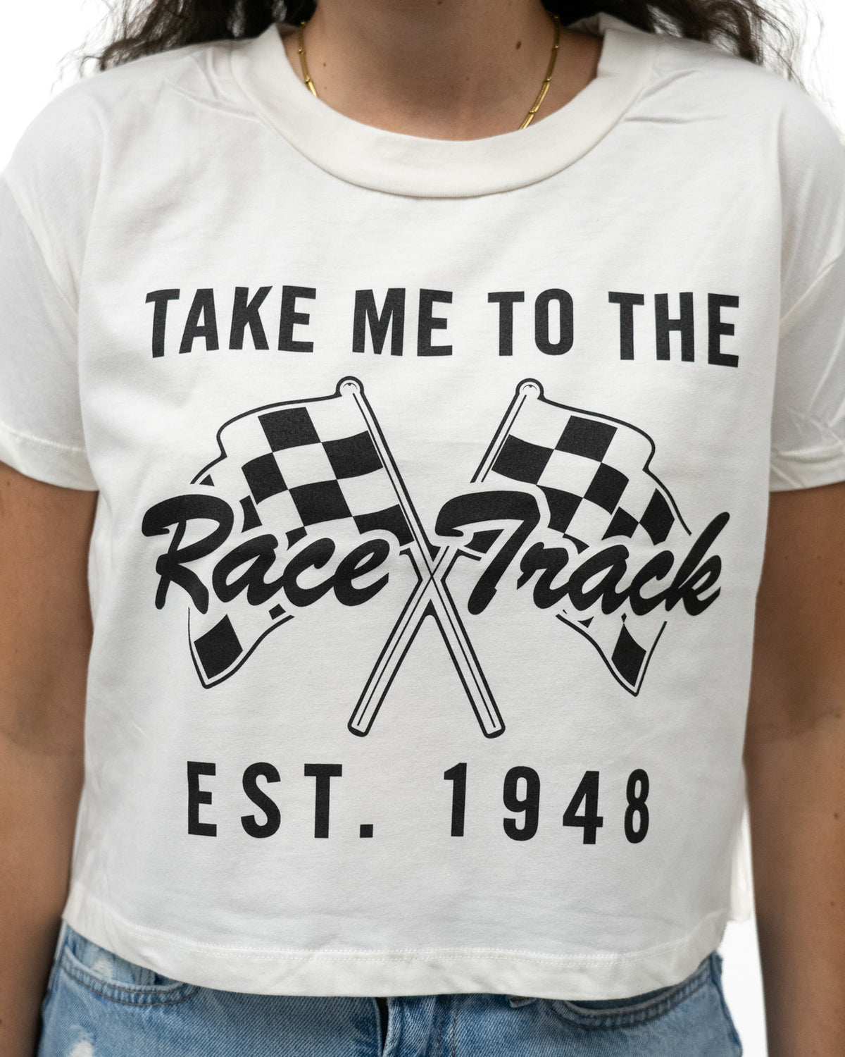 Take Me To The Race Track Cropped Tee - Cream