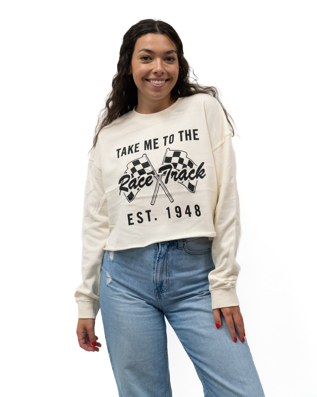 Take Me To The Race Track Cropped Crewneck