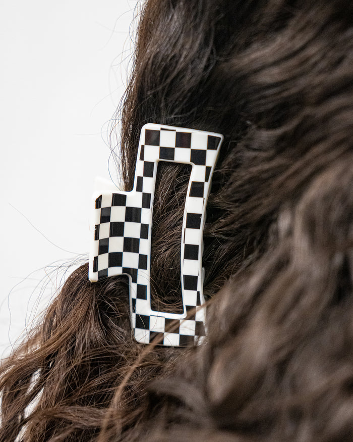 White Checkered Claw Clip