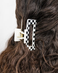 White Checkered Claw Clip