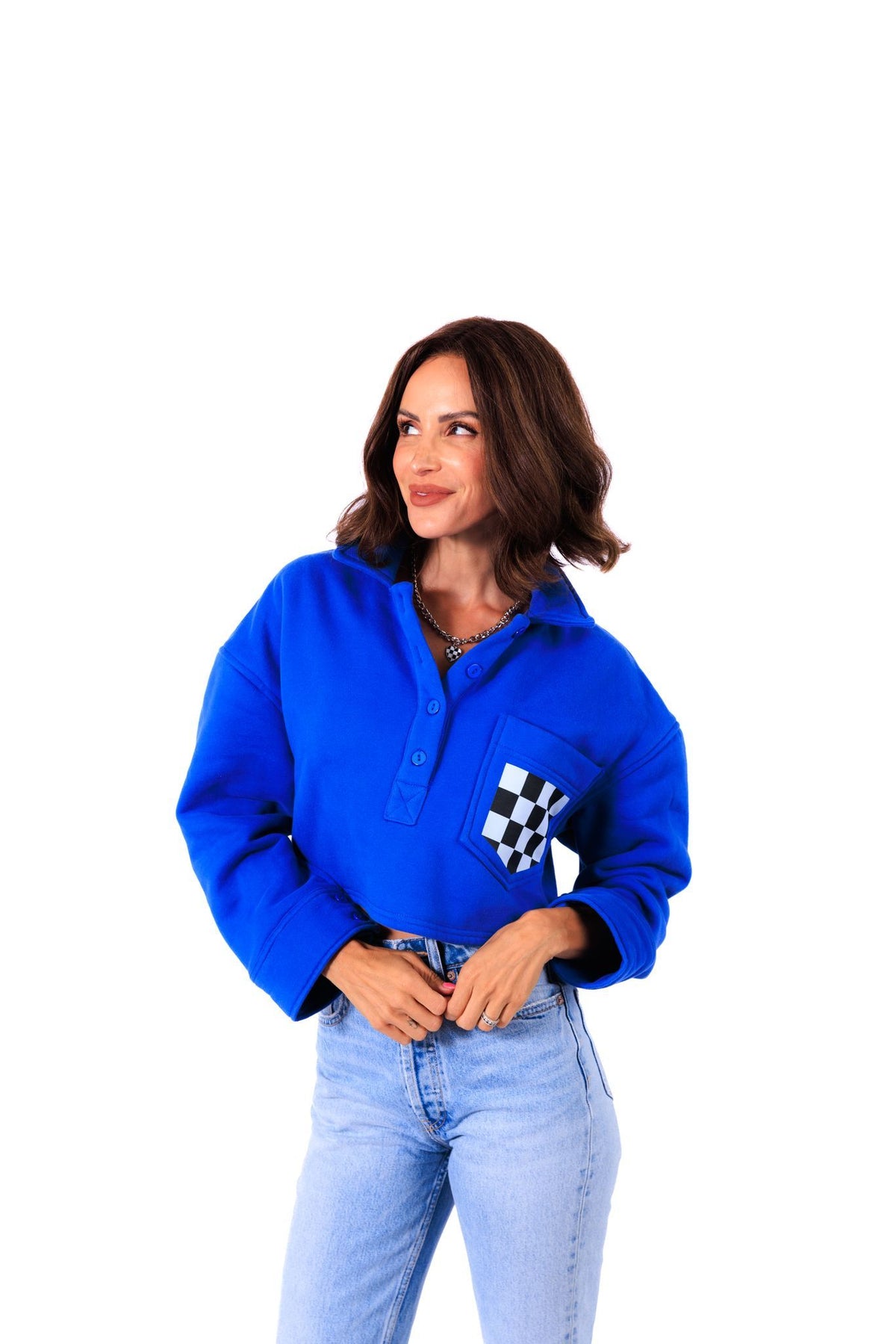 Caution Cropped Sweatshirt- Blue