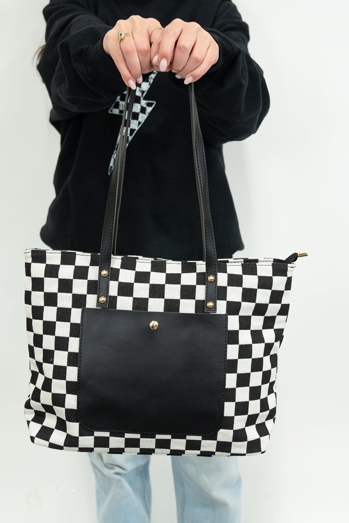 On the Throttle Checkered Tote