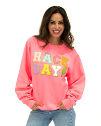 Race Day Varsity Letter Sweatshirt - Adult Pink