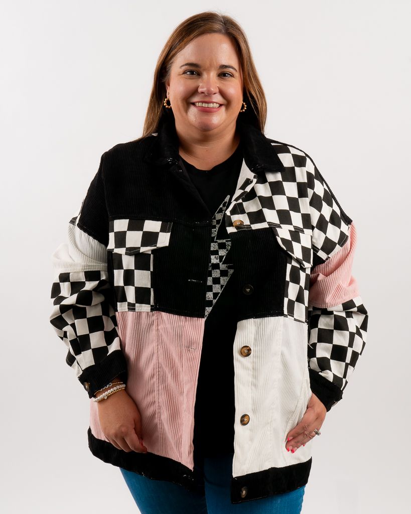 Pink and black checkered jacket sale