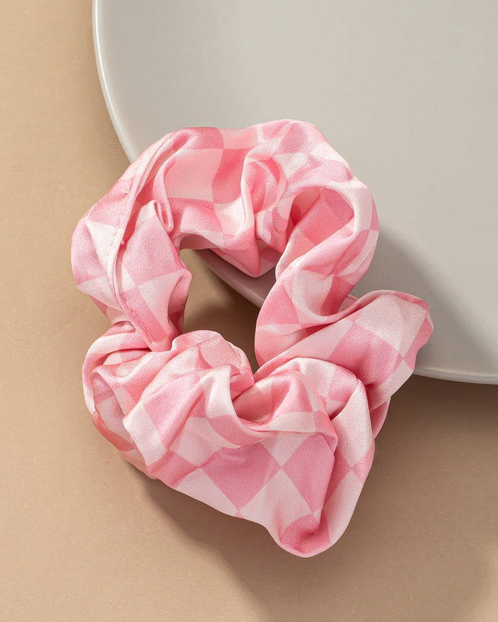 Checkered Hair Scrunchie - Pink