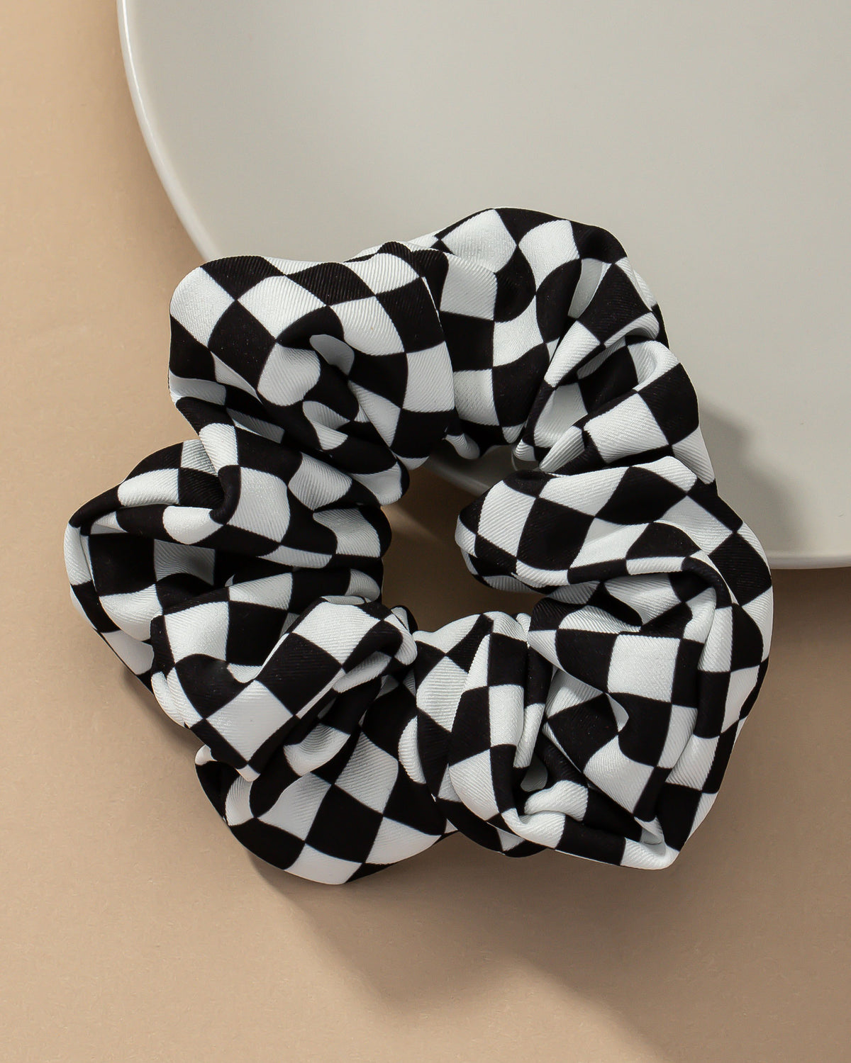 Checkered Hair Scrunchie - Black