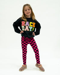 Chasing Checkers Youth Leggings - Pink