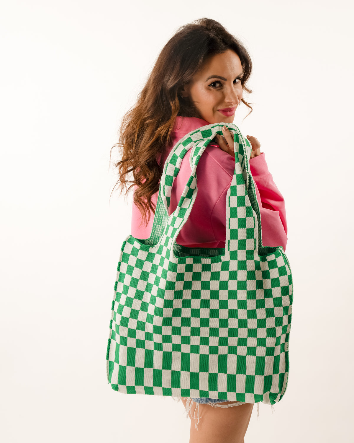 Checkered Tote Bag - Green