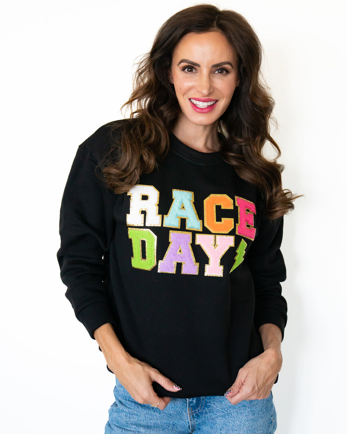 Race Day Varsity Letter Sweatshirt - Adult Black