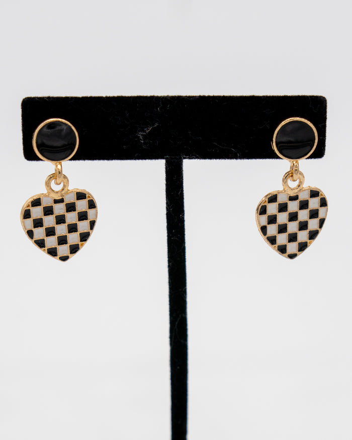 Checkered Heart Drop Earrings