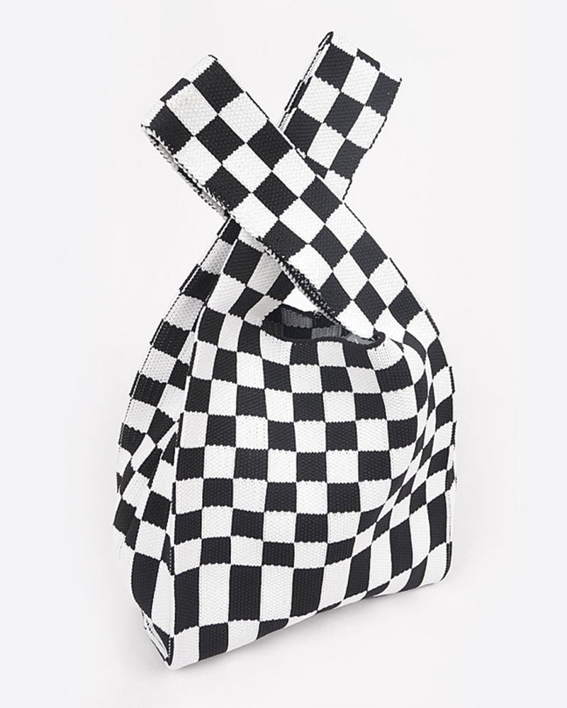 Small Checkered Knit Tote