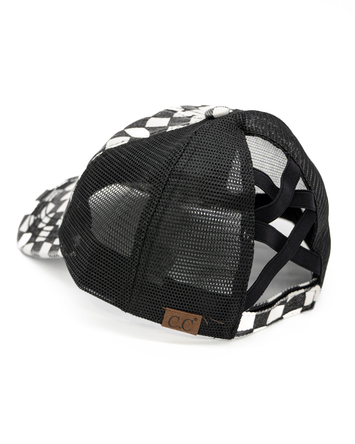 Checkered Criss Cross Back Hat - White