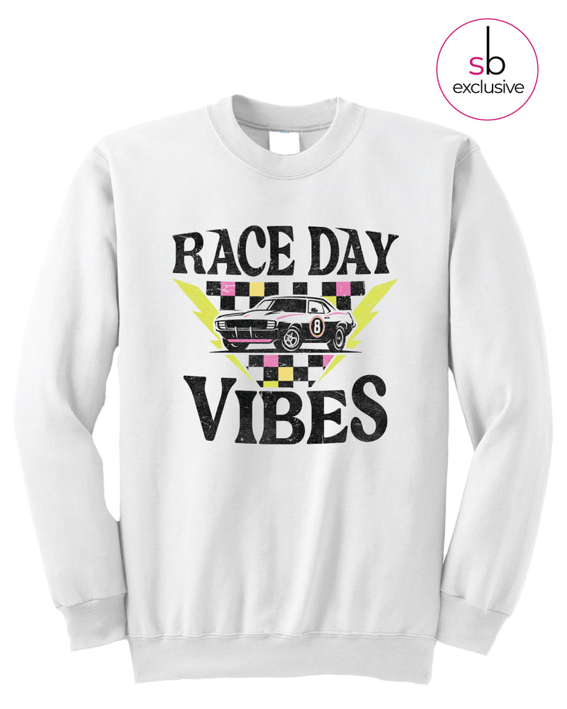 Race Day Vibes Crewneck - White