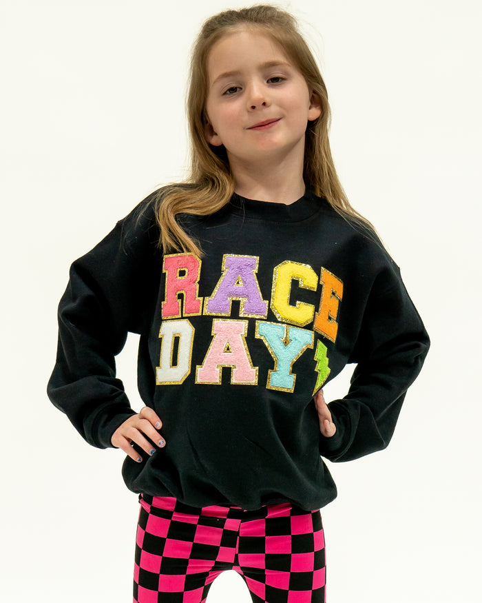 Race Day Varsity Letter Sweatshirt - Youth Black